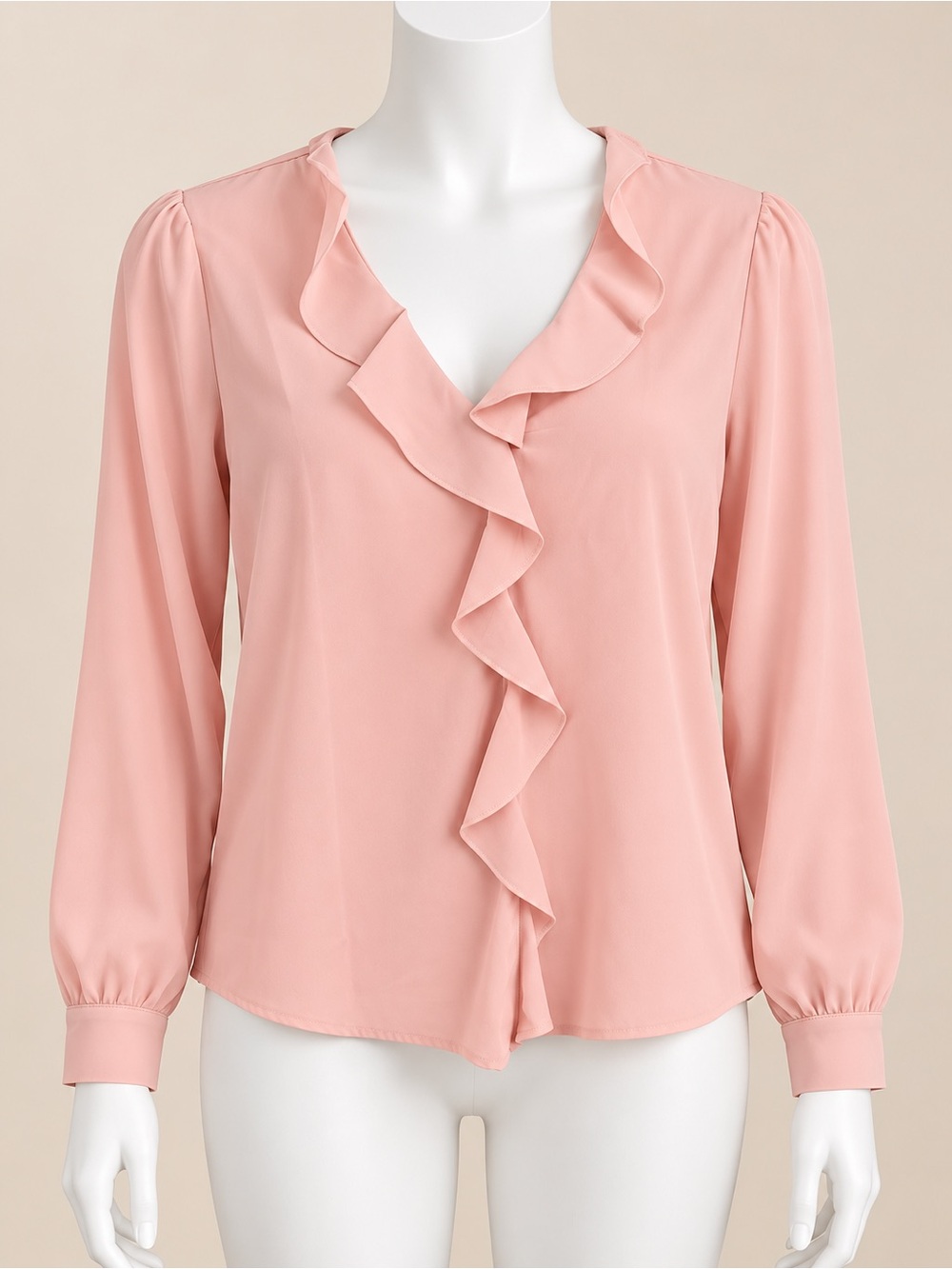 Ruffled V-Neck Blouse in Pale Pink